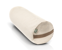 Załaduj obraz do przeglądarki galerii, Bolster do jogi z gryki w pokrowcu lniano bawełnianym w kolorze piaskowym