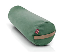 Load image into Gallery viewer, bolster wypełniony organiczną łuską gryki w zielonym welurowym pokrowcu