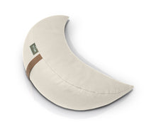 Load image into Gallery viewer, poduszka księżycowa wypełniona gryką w pokrowcu z lnu i bawełny w kolorze jasno beżowym