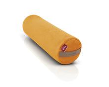 Load image into Gallery viewer, mały wałek wypełniony gryką w welurowym pokrowcu koloru żółtego