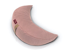 Load image into Gallery viewer, poduszka księżycowa wypełniona gryką w pokrowcu welurowym w kolorze  jasno różowym
